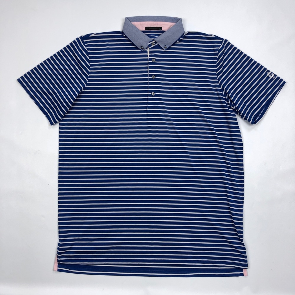 Greyson Mens XL Polo Shirt Blue White Stripe Lakewood Country Club TX Golf
